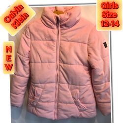 Calvin Klein Big Girl Brand New Winter Pink Coat bow detail on the pockets size12-14 (retails $110) Pick up Tinton Falls or shipping available