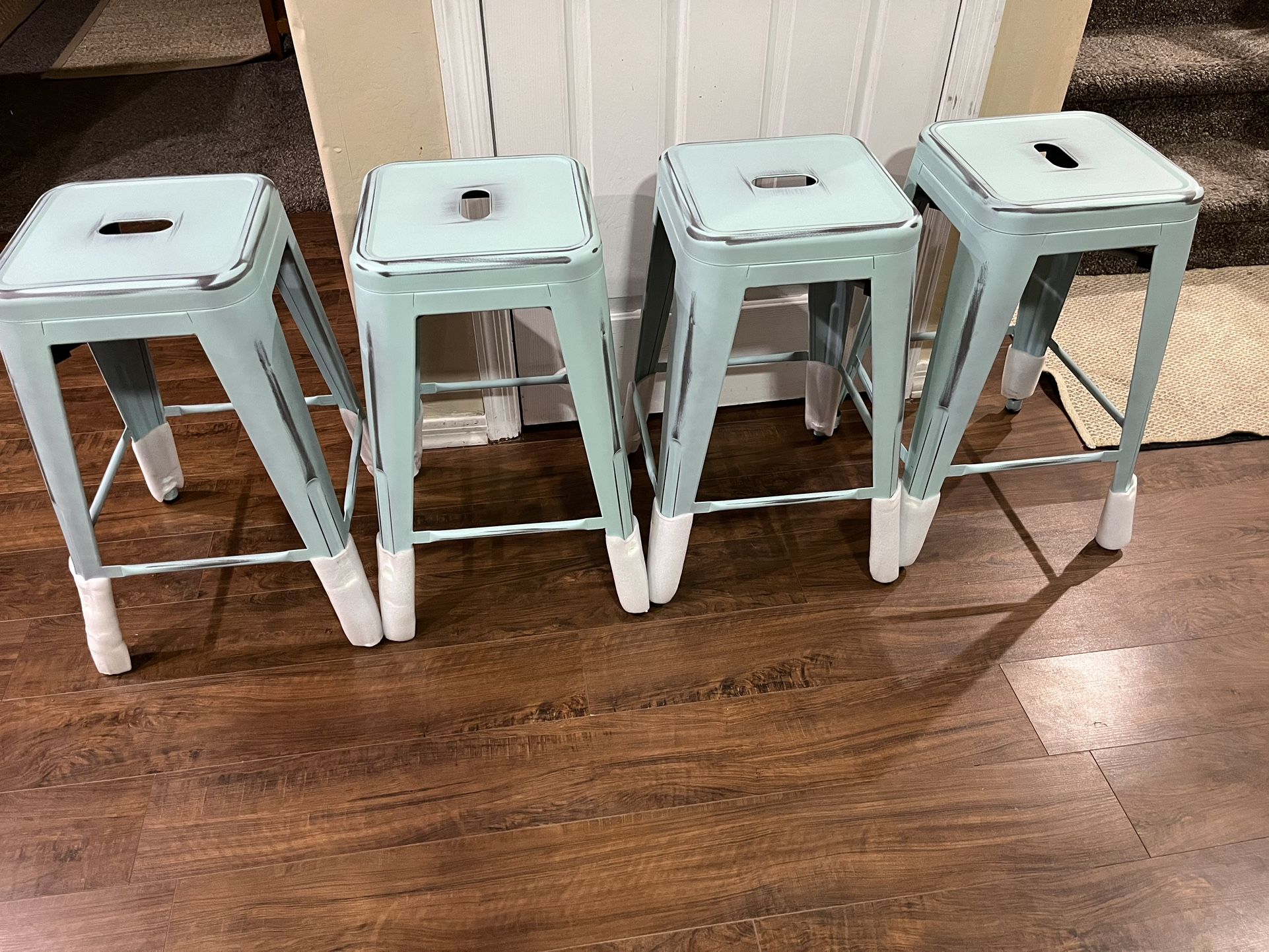 Metal Bar Stools - Distress Teal - Modern 