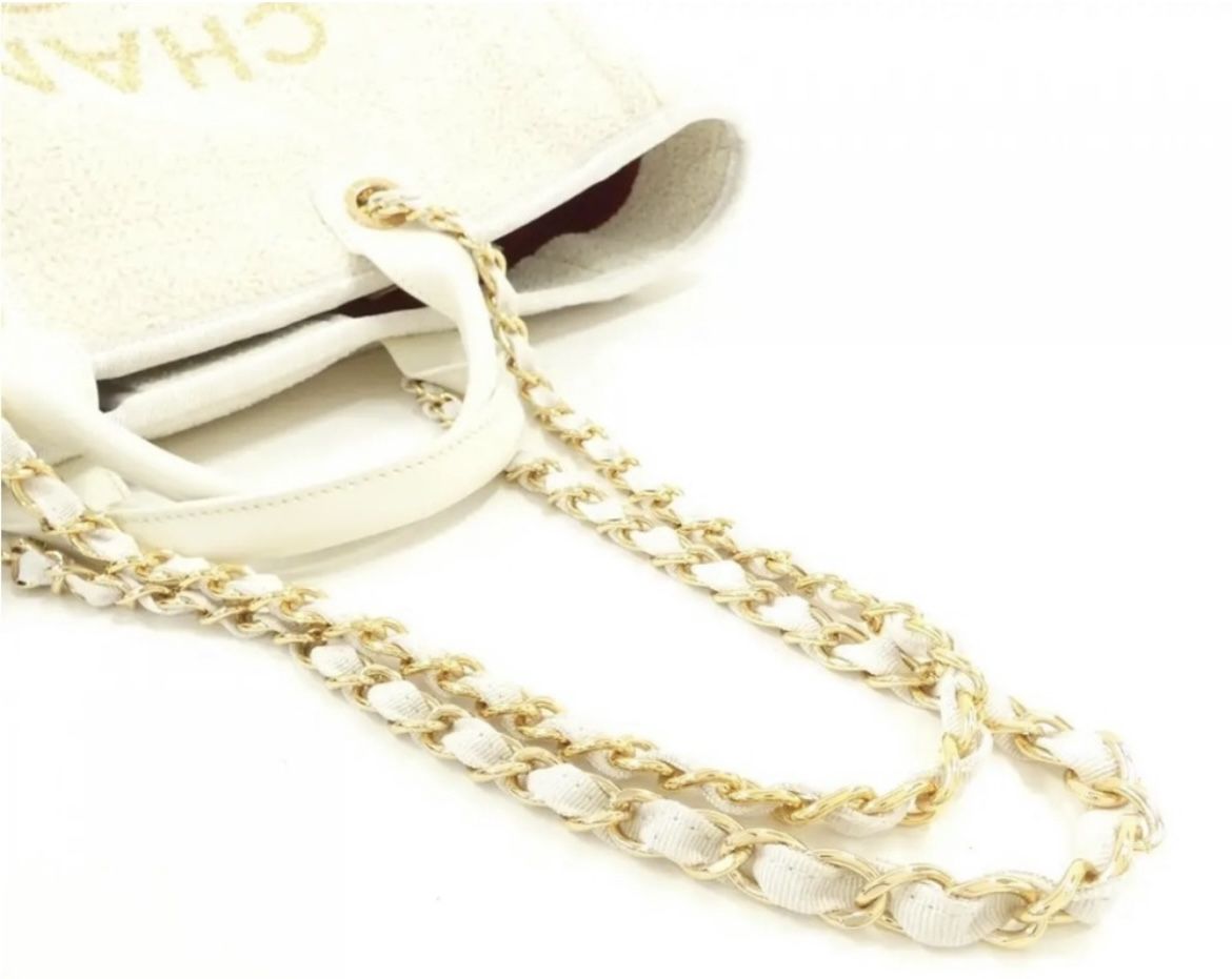 Chanel 22C Deauville Large Shopping Tote in Cream with Gold hardware