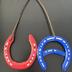Good Luck Horseshoe Handcrafted Hand Painted Folk Art Wall Hanging, Leather Hanging Strap