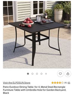 ELPOSUN Outdoor Patio Dining Table for 4 – Black Metal – Brand New in Box