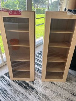 Pair of Light Wood Tall Shelving Units