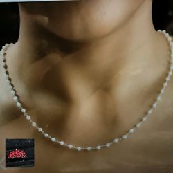 ROMANTIC TREASURE OF RAINBOW MOONSTONE BEADED STERLING NECKLACE. 20" LONG. (NC- 647-832)