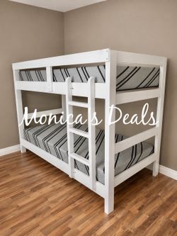 Solid Wood Twin Bunk Bed With Both Memory Foam Mattresses $600