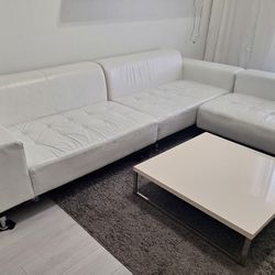 White Leather Modular Sectional Sofa Couch
