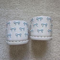 Blue Bow Floral Pots (Set Of 2) (Large)