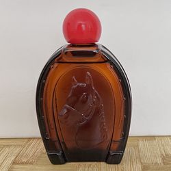 Vintage Avon Triple Crown Horseshoe shaped Decanter with jockey embossed picture