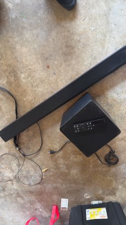 Black Soundbar with Subwoofer and Remote