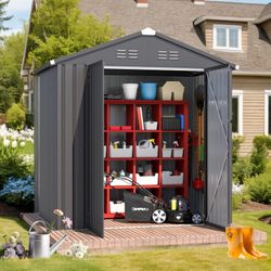 AECOJOY 6 ft. W x 4 ft. D Metal Storage Shed in dark gray,