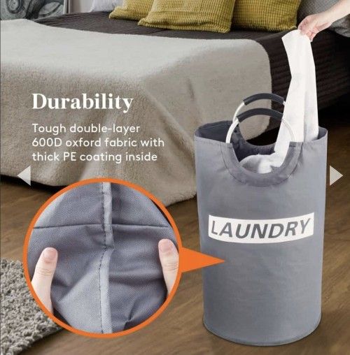 Brand New Gray Collapsible Laundry Basket Hamper Bag With Handles