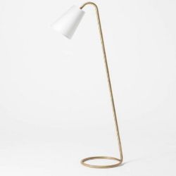 Brand New Threshold & Studio Mc Gee Floor Lamp Brass Finish  White Fabric Shade