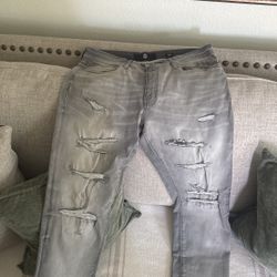 Jordan Craig Light Gray Ripped Skinny Jeans 36X34
