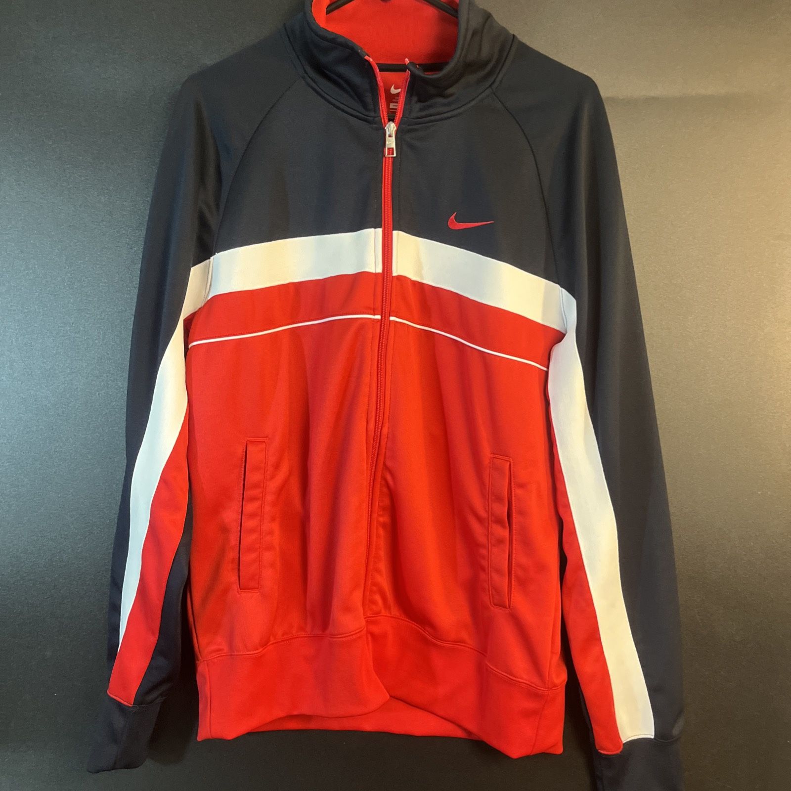 Vtg Nike Jacket Mens Black Red Track Full Zip Up Sportswear 90's Y2K Warmup Lrg