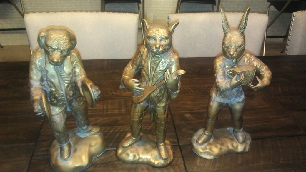 VINTAGE SARREID LTD Solid Brass Sculptures Animals Playing Musical Ins