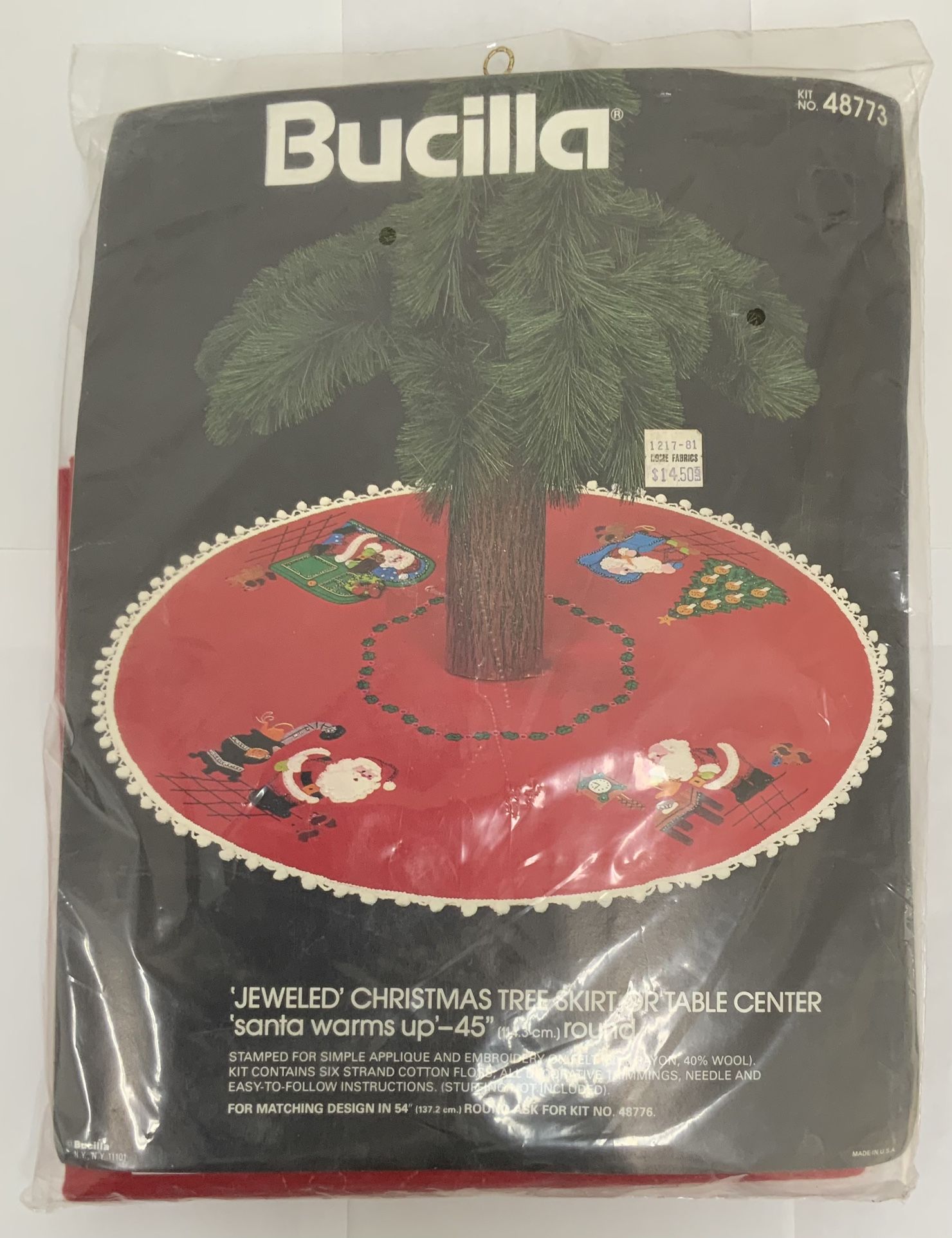 Bucilla 48773 Jeweled Christmas Tree Skirt 45" Santa Warms Up Round Kit New