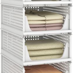 Stackable Plastic Storage Basket-Foldable Closet Organizers and Storage Bins 4 Pack