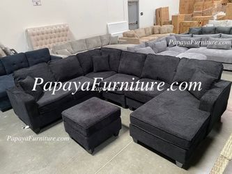 NEW LARGE U Shape Sectional Sofa Chenille Fabric Black Dark Grey Modern and Chaise Lounge and Ottoman Set Big SALE Ashley Style Modular Clearance