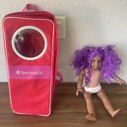 American Girl Doll And Carrying Backpack Case