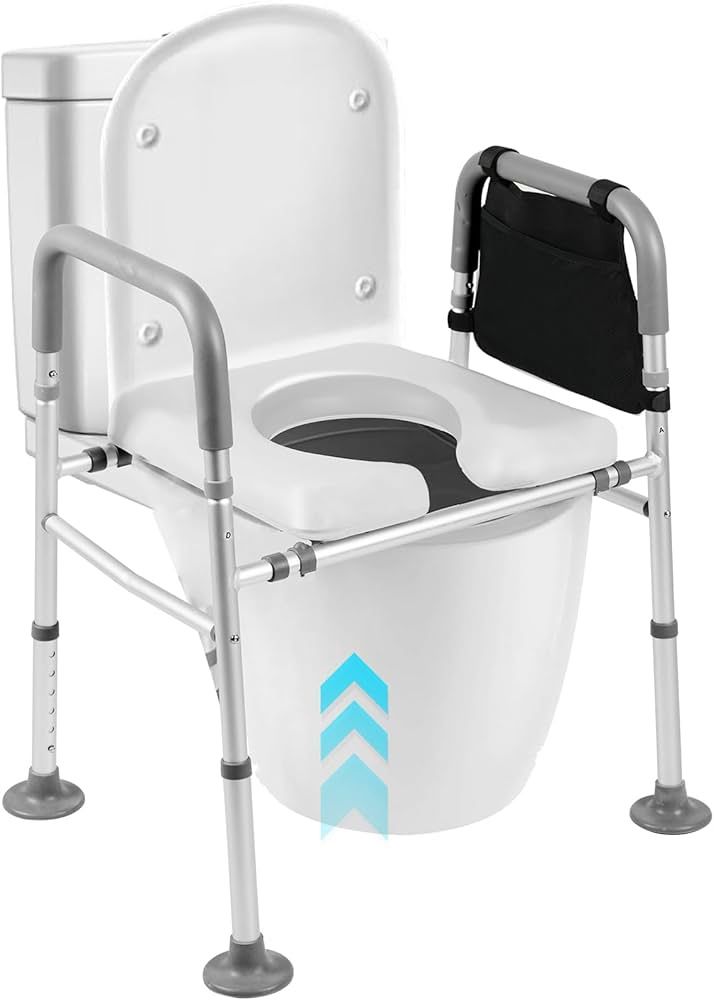 Raised Toilet Seat with Handles, Adjustable Commode Chair for Toilet with Arms, Toilet Seat Risers for Seniors, Shower Commode Chair, 350lb Handicap T