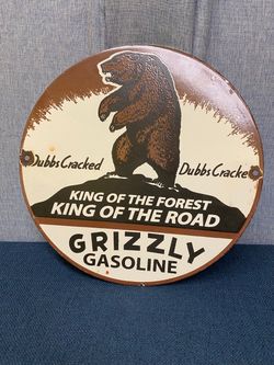 Vintage Grizzly Porcelain Sign - Automotive Gasoline Pump Sign