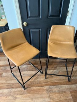 Counter height brown faux leather bar stools 2