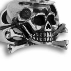 Skull With Hat And Bones Stainless Steel Ring 