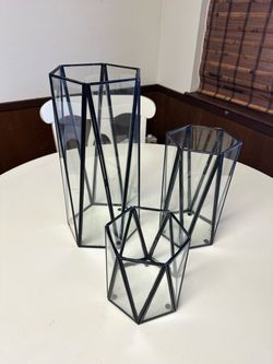 Set of 3 Geometric Glass Lanterns