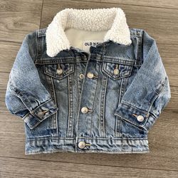 Old Navy Sherpa Lined Denim Jacket 6-12 Months Button Long Sleeve