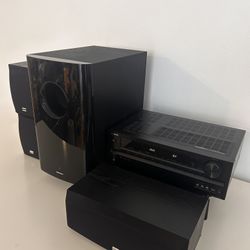 ONKYO HT-R590  AV Receiver +ONKYO SKW-780 Subwoofer+ ONKYO SKM-100 Bookshelf Speaker Set ONKYO SKC-100 Center Speaker 
