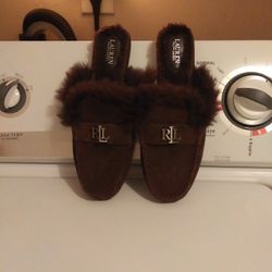New Ralph Lauren Sz 7 Womens Slides 80% Sheep Suede