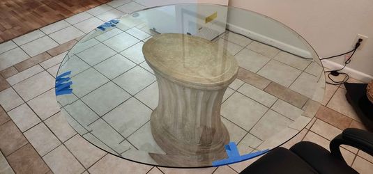 Glass Table + faux stone Base 54in Diameter