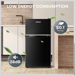 Upstreman 3.2 Cu.Ft Mini Fridge with Freezer, Black-BD321