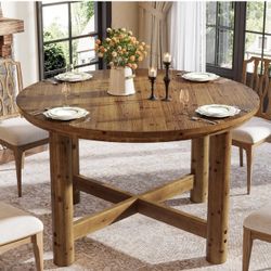 FJ0029 47" Round Dining Table, Solid Wood Kitchen Table with Heavy Duty Legs for 4-6