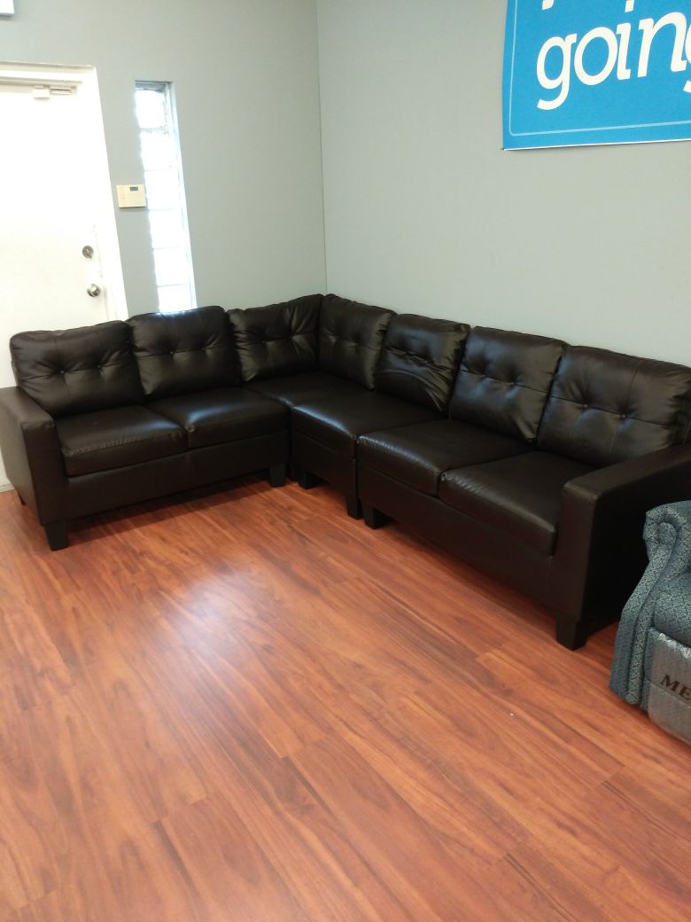 Dark Brown Leather Sectional Sofa