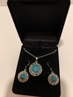 Silver & Turquoise Necklace & Earrings Set
