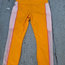 Fabletics Yellow Leggings with Pink Side Panels