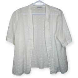 Vintage Vicki Wayne White Eyelet Open Front Short Sleeve Blouse Women Medium