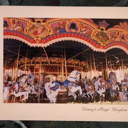 DISNEY'S MAGIC KINGDOM PARK CARROUSEL HORSES PRINT On 7x5 Inch Card FANTASYLAND