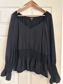 INC Black Smocked Peplum Blouse XL