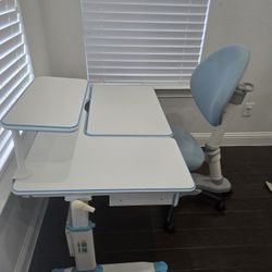White Study Desk With Light Blue Chair