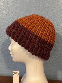 Child-Adult Two-Tone Brown Handmade Beanie Hat #243
