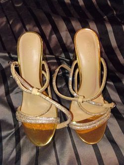 Gold size 6 rhinestone heels