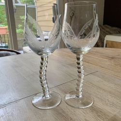 Vintage Palm Tree Stemmed Wine Glasses (2)