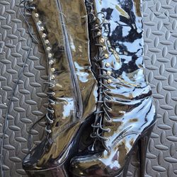 Under the knee 4" platform lace up vinyl boots