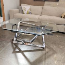 Octagonal Beveled Glass & Chrome Geometric Coffee Table