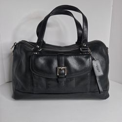 Coach Charlie Black Leather Satchel Front Pocket Shoulder Bag 