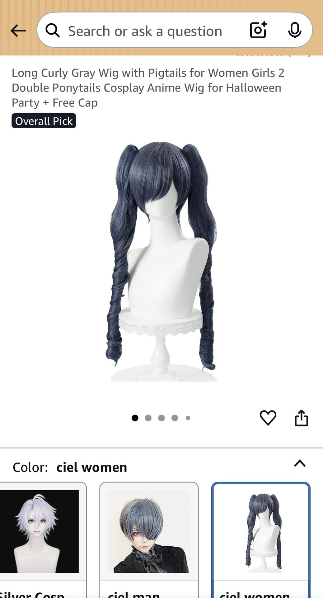 Long Curly Gray Wig with Pigtails for Women Girls 2 Double Ponytails Cosplay Anime Wig for Halloween Party