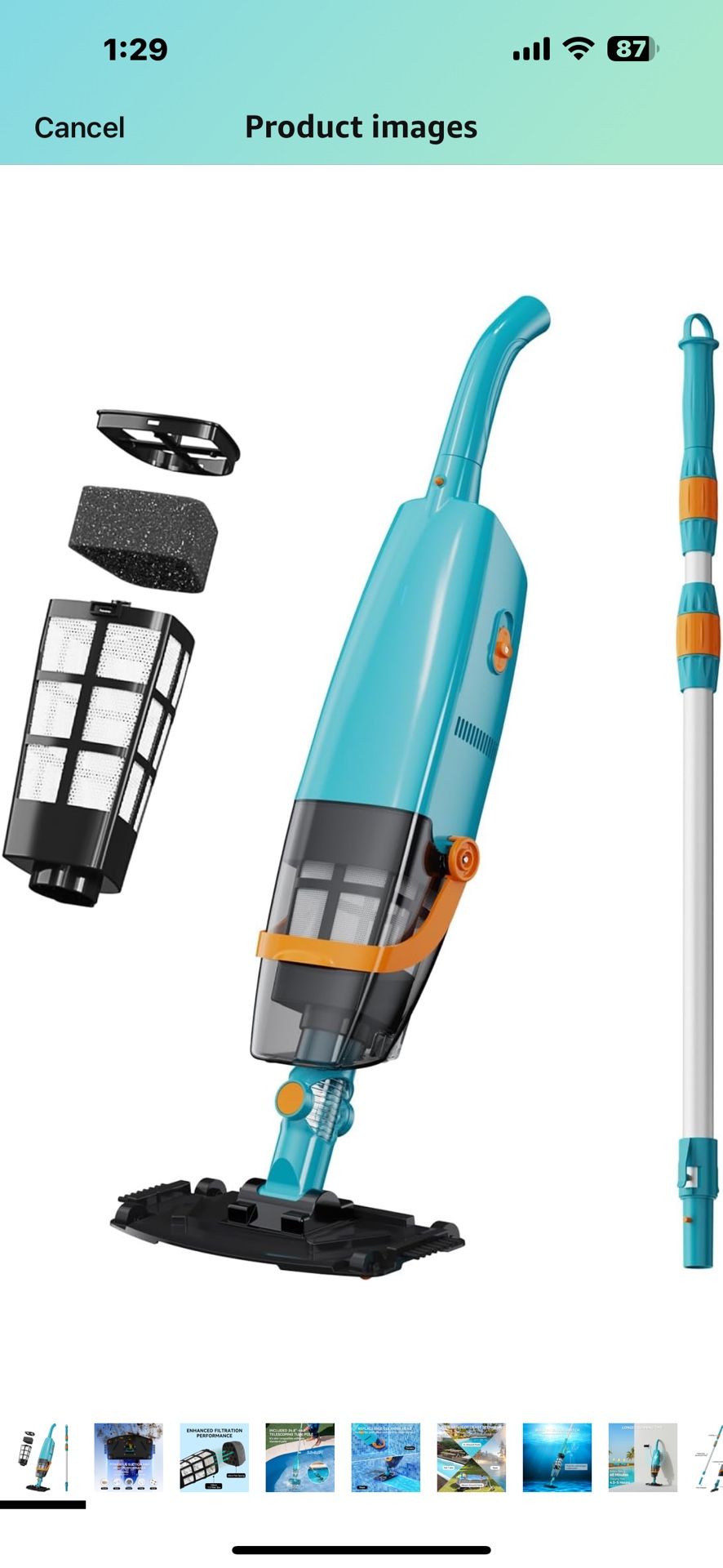 LVKE L2 Cordless Handheld Pool Vacuum For Above Ground Pool With Telescopic Pole, Strong Suction Power, 1H Runtime, High-Efficiency Screen & Fine Spon