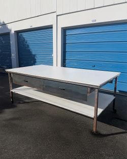 Custom 4’ x 8’ Industrial Worktable • 4 Steel Drawers