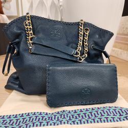 Tory Burch Marion Slouchy Tote With Matching Wallet 
